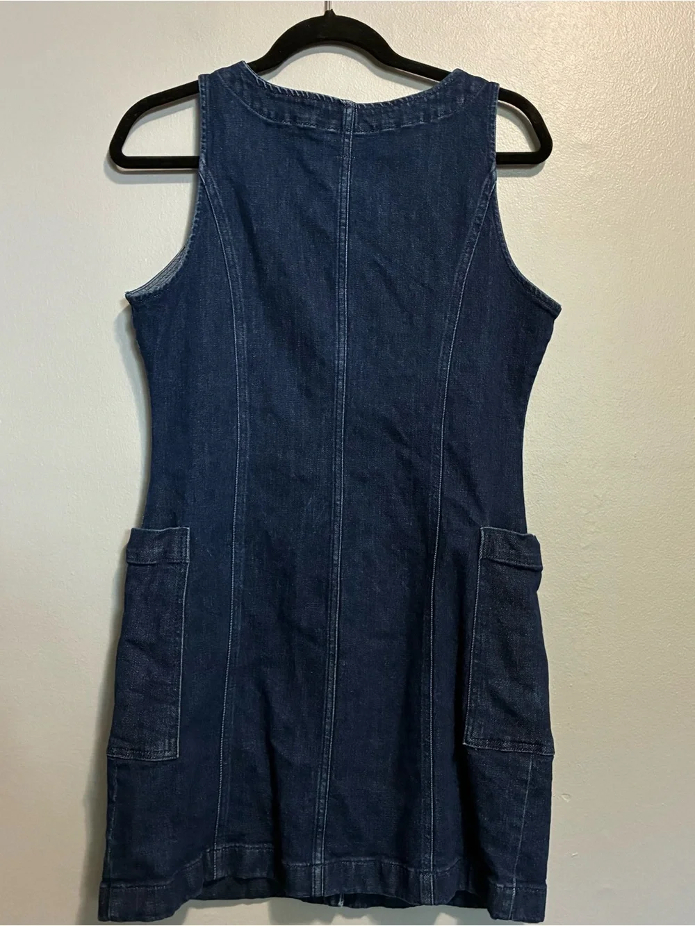 GAP Y2K Denim Button Front Dress Size 6 Sleeveless Jean Mini Dress Pockets Blue - Picture 6 of 8